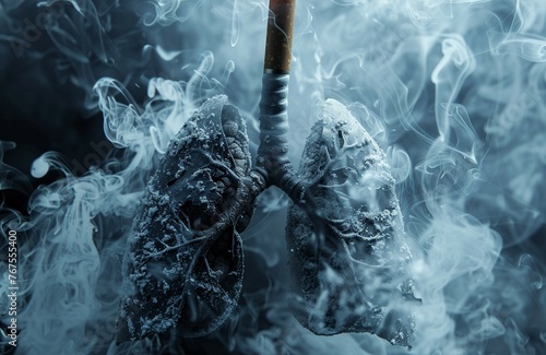 An Illustration of lungs being damaged by smoke, highlighting the health risks of smoking.
