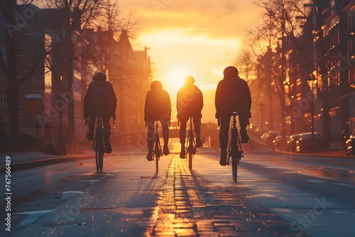 Cyclists Embracing Dawn: Freedom on Cityscapes' Open Roads