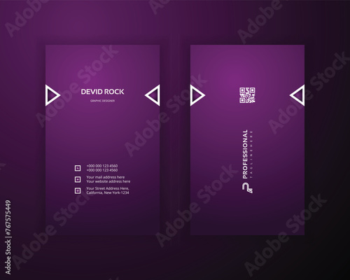New Luxurious Vector White and Dark purple color vertical business card for a company double sided card design
