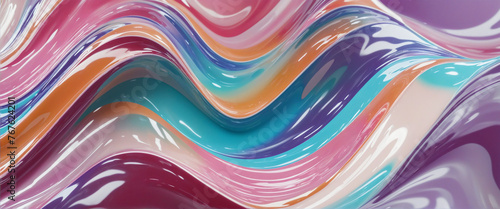 Glossy colored transverse wave shape with reflection, 3d rendering colorful background