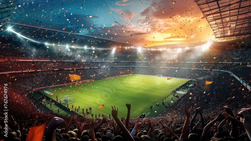 Soccer stadium full of spectators, AI generated Image