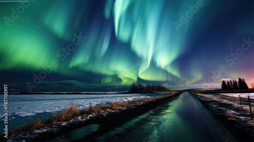 Majestic Aurora Borealis on a Winter Night's Drive