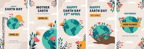 Hand drawn instagram stories collection for earth day celebration