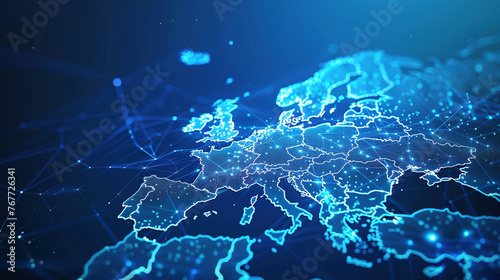 Abstract digital map of Western Europe, concept of European global network and connectivity, data transfer and cyber technology, information exchange and telecommunication. Digital maps for business