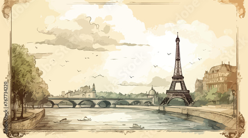 Vintage Postcard of Paris Flat vector isolated on white
