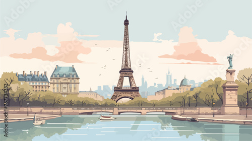 Vintage Postcard of Paris Flat vector isolated on white