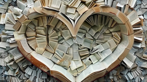 A heart-shaped book sculpture crafted from folded and stacked pages, a symbol of devotion.