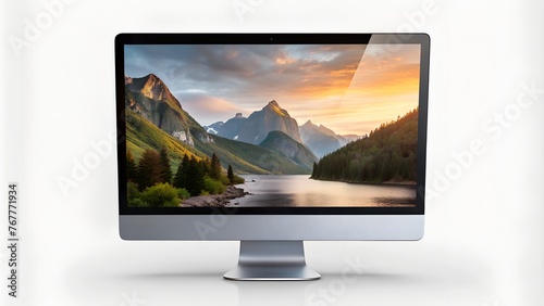 Desktop Computer Screen Mockup - Isolated PNG with Shadow on Transparent Background