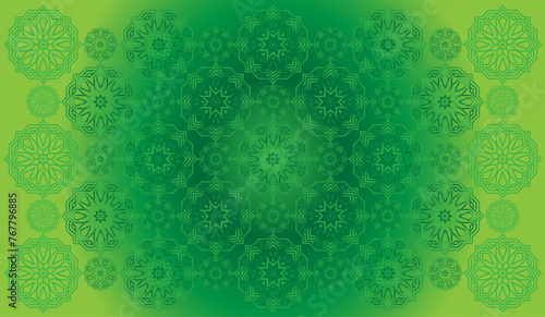 vector gradient fresh green colours background with a pattern of mandala arabic calligraphy geometric islamic ornament decor frame eid ramadan 