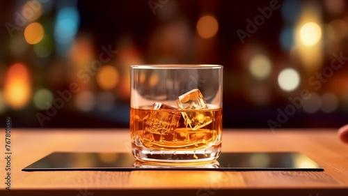a glass of whiskey on the table, premium spirits