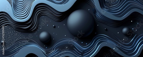 Luxurious, premium feel emanates from the sleek black and blue abstract background with geometric shapes and lines.