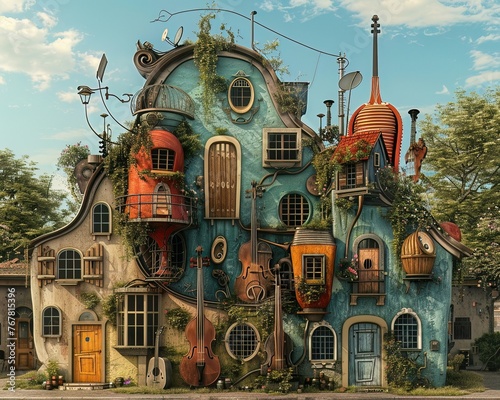 A curious village where each house is a different musical instrument