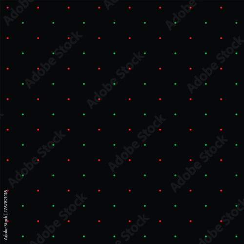 Mini red and green seamless polka dot pattern vector, Black background. Christmas Theme