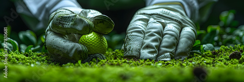 Club Golf Sport Hole Course Ball Greener Putting, Golf ball close up on tee grass on blurred beautiful landscape of golf background concept international sport that rely on precision skills for health