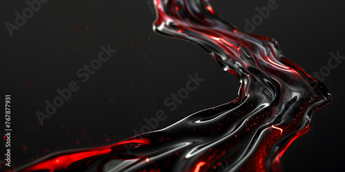 abstract 3D background in the form of a transparent red wave on a black background, liquid glass texture, red iridescent shiny wave