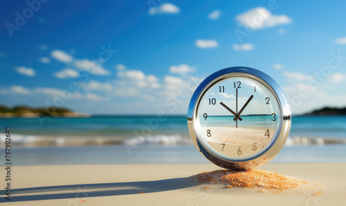 Modern clock on the seashore sunny bright day