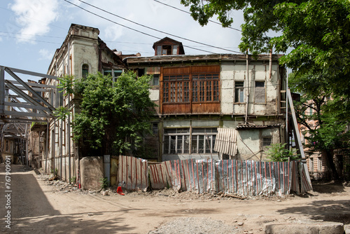 Dilapidated buildings in the Old Town neighborhood of Tbilisi, Republic of Georgia.