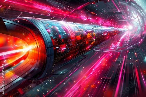 Futuristic High Speed Tunnel with Vibrant Light Streaks and Technology Abstract Concept