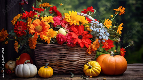 Moody autumn garden harvest composition basket