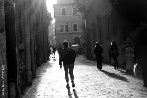 Students Walking on the Street in Macerata, Italy