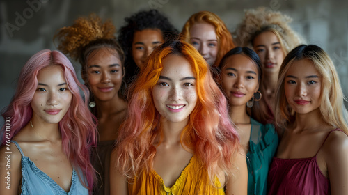 Vibrant Multiethnic Women Smiling with Assorted Colorful Hair