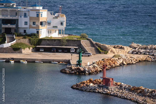 Port entrance seen from Ribat of Monastir coastal city, Sahel area, Tunisia