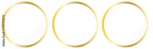 Round shiny frames with glowing effects. Set of three gold, silver and rose gold round frames with shadows on transparent background. Vector illustration