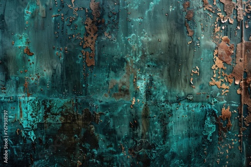 A minimalist copper patina texture with verdigris highlights