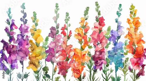 Watercolor gladiolus clipart with tall spikes of colorful blooms ,clean sharp focus