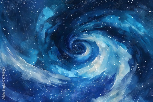 Swirling night sky with glowing stars in impressionist watercolor style, digital painting
