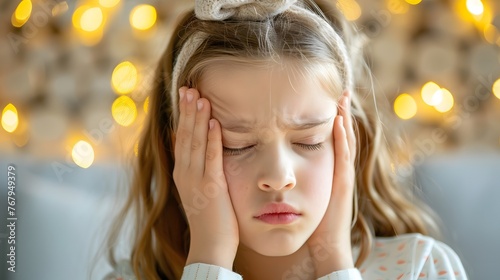 A young girl having a severe headache