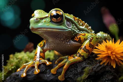 Frog interacts with children in educational terrarium., generative IA