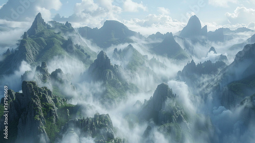 mountain ranges in misty clouds, for landscape backdrops
