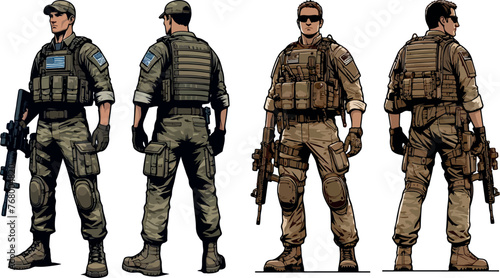 Military man vector set, marines, NAVY, special forces, army soldier 