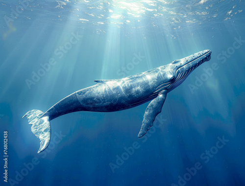 A breathtaking moment captured as a humpback whale gracefully surfaces in the crystal-clear waters of the Caribbean Sea, showcasing the majestic beauty of marine life