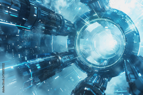 Blue and Silver light, Explore the futuristic vistas of an abstract radial technology city.