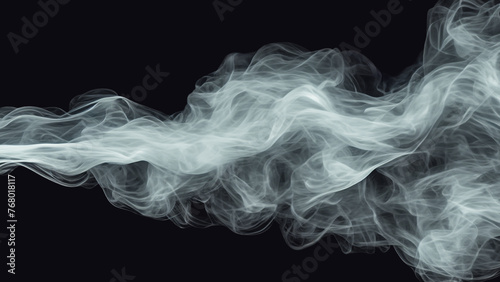 黒い背景に横向きに流れる白い煙 - シンプルなオーバーレイテクスチャの素材 