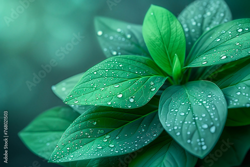 雨上がりの日差しを浴びて生命力が溢れる植物の接写