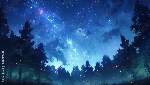 星空と森のシルエット_3