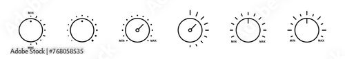 Adjustment dial icons set. Volume controller vector icons collection. Control knobs vector symbols