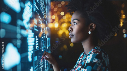 Portrait of african american businesswoman working with virtual screen