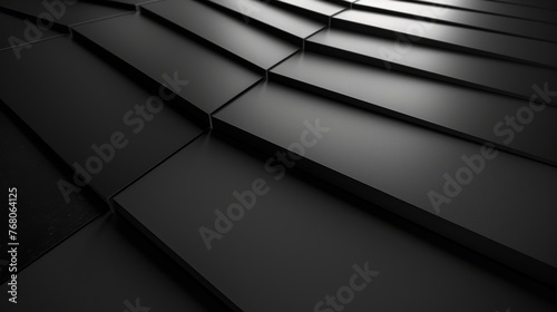 Modern raised black matte tile design. Sleek dimensional tiles playing with light and shadow. Architectural wall pattern with matte black sophistication.