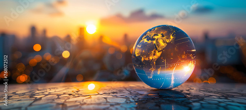 The Earth globe is placed on the table