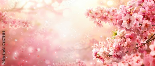  A macro shot of a cluster of pink blossoms on a twig with dew drops on the sepals and a hazy backdrop