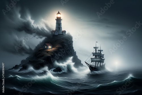 a lighthouse shows the way to a ship