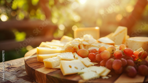 prato de queijo e aperitivos em um mesa no fundo desfocado
