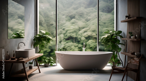 minimalist bathroom, minimalist bathroom with nature decoration, minimalist architecture