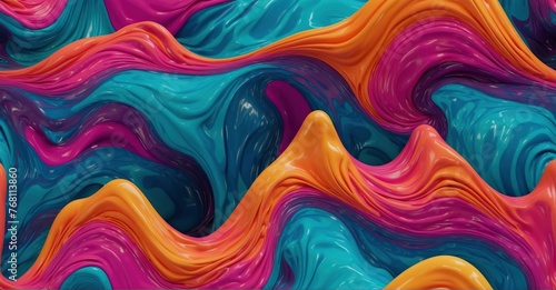 Vibrant 3D fluidity Neon liquid shapes undulate in waves, providing a striking visual backdrop with dynamic depth.