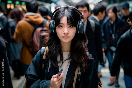 Tokyo Commute in Rush Hour: Vibrant Street Life on a Moody Morning, Capturing the Hustle and Bustle