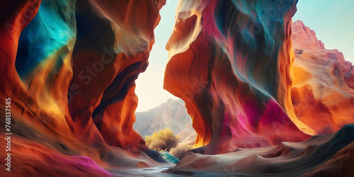 Vibrant Antelope Canyon with Sunlight and Shadows with vivid sunlight and shadows casting over the sandstone formations. 